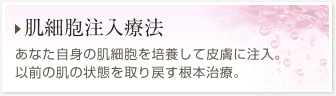 【肌細胞注入療法】あなた自身の肌細胞を培養して皮膚に注入。以前の肌の状態を取り戻す根本治療。