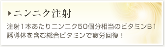 【ニンニク注射】ニンニク50個分相当のビタミンB1誘導体を含む総合ビタミンで疲労回復！