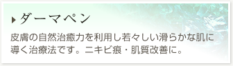 【ダーマペン】皮膚の自然治癒力を利用し若々しい滑らかな肌に導く治療法です。ニキビ痕・肌質改善に。